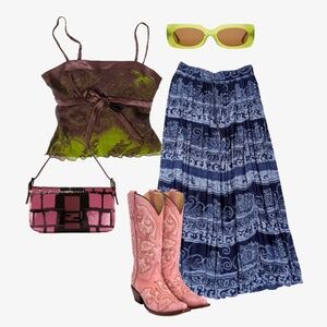 Vintage Navy Tiered Skirt Indian Ethnic Pleated Midi Maxi Size S M L